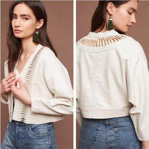 Anthropologie - Hei Hei Ladder Linen Cut Out Jacket - Beige, Size XS/S